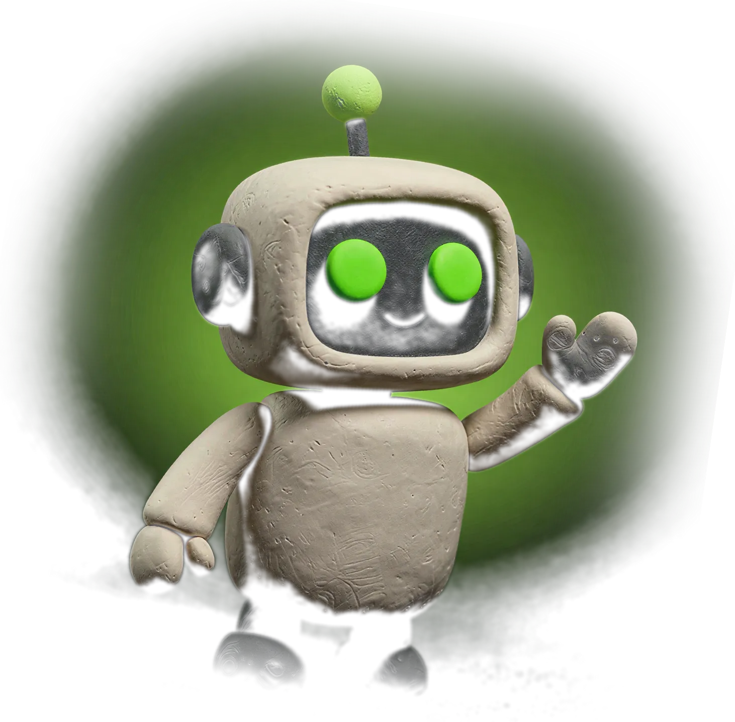 Byte, the clay robot mascot of Online IT BD, waving