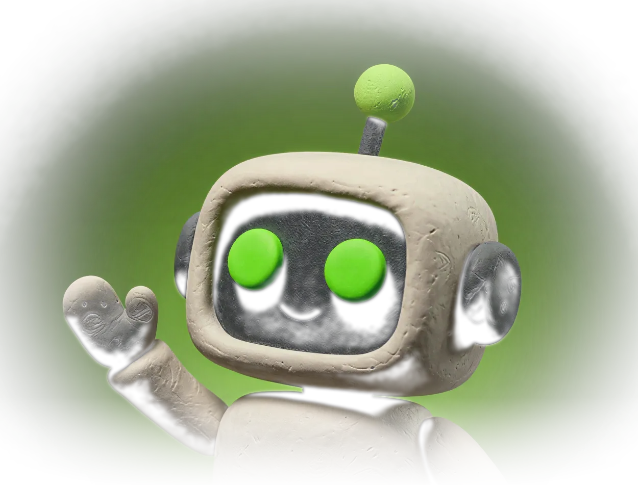 Byte, the clay robot mascot of Online IT BD, waving